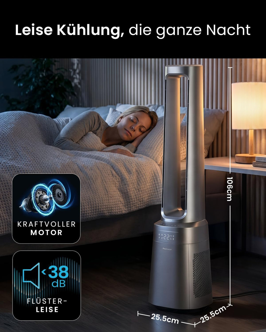 Pro Breeze OmniAir 105cm rotorloser Ventilator mit Luftreiniger - Ventilator oszillierend 75° - Fern