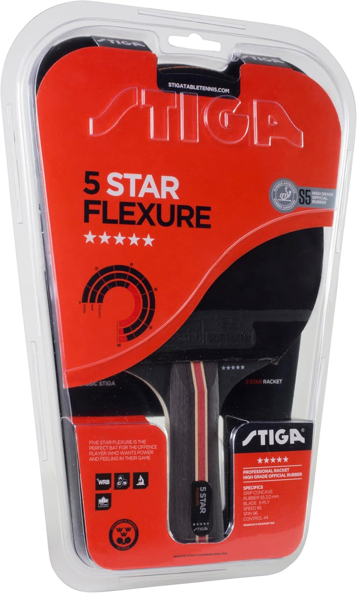 Stiga Flexure 5-Sterne Tischtennisschläger ITTF Profi Tabletennis Racket, Schwarz/Rot