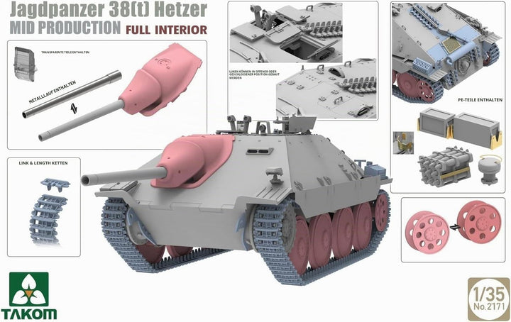 TAKOM 2171 Jagdpanzer 38(t) Hetzer MID mit Full Interior Massstab 1:35 Modellbau