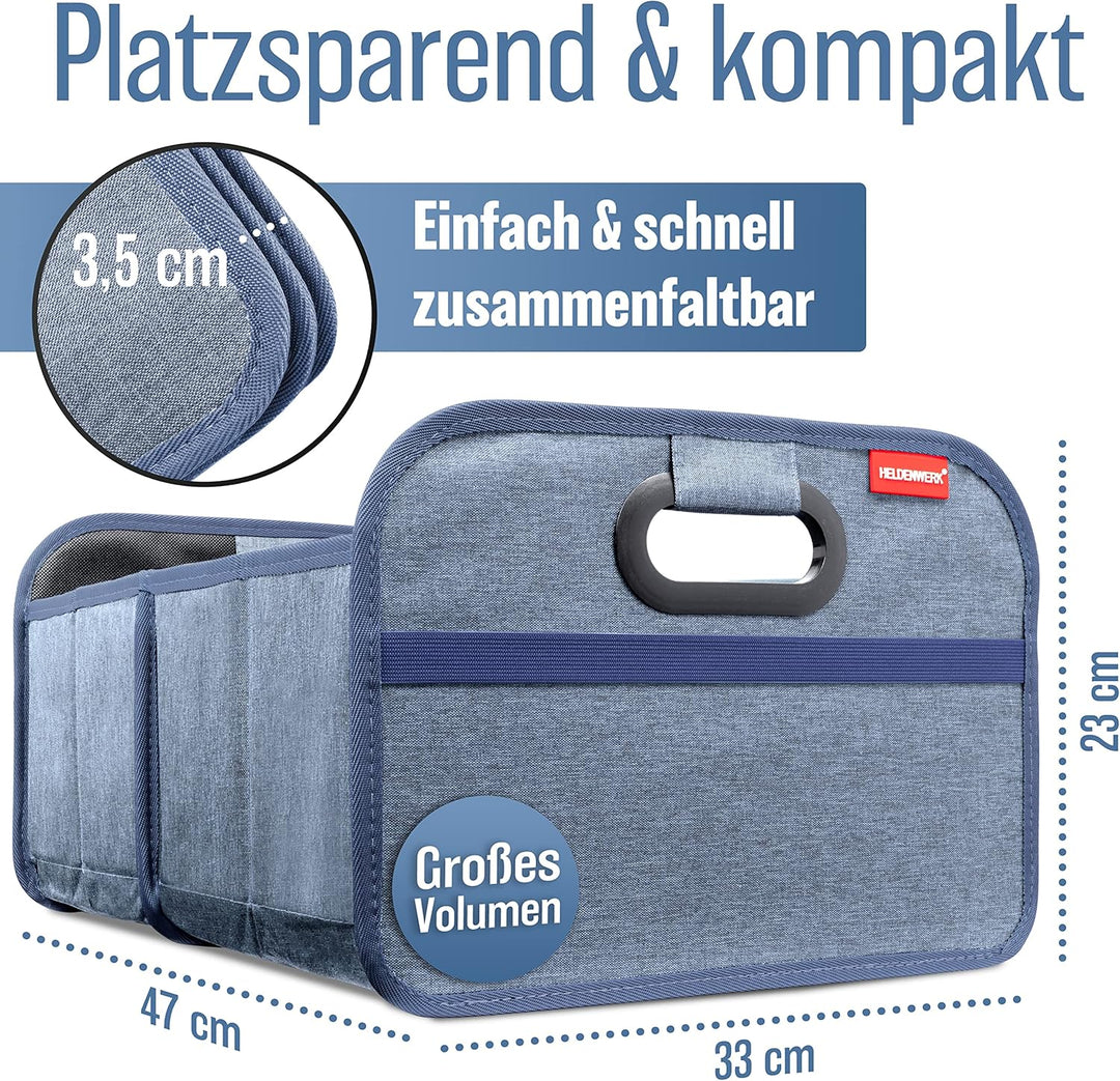 HELDENWERK Kofferraumtasche faltbar mit Anti-Rutsch-Klett - Kofferraum-Organizer, Auto Faltbox, Eink