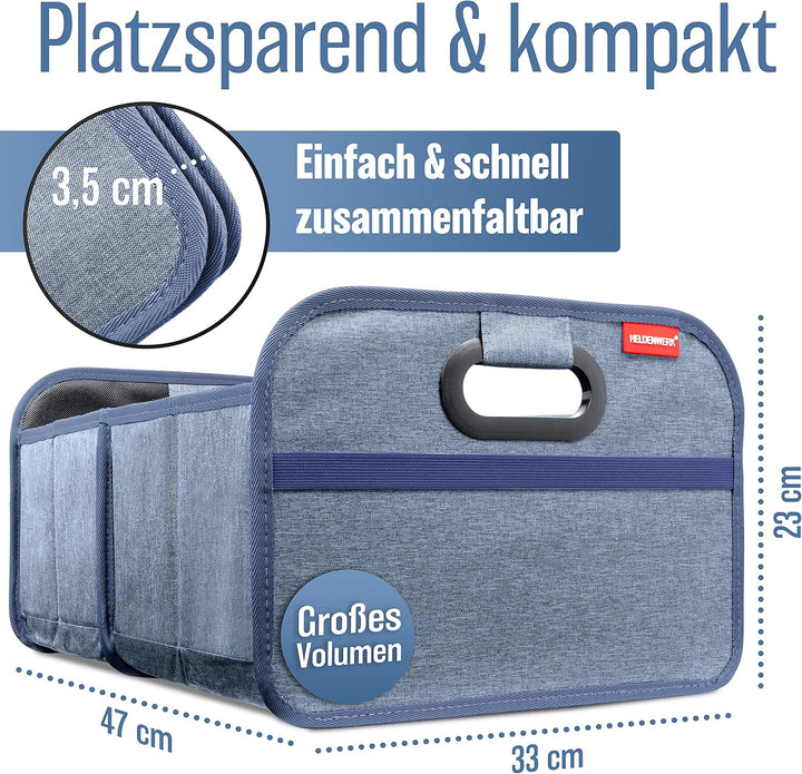 HELDENWERK Kofferraumtasche faltbar mit Anti-Rutsch-Klett - Kofferraum-Organizer, Auto Faltbox, Eink