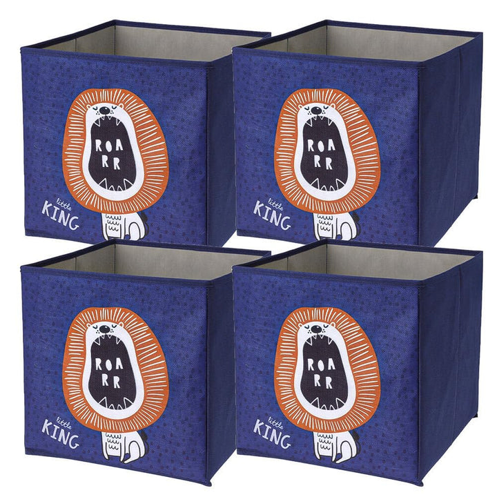 4er Set Faltboxen ca. 30x30x30 cm Löwe - Aufbewahrungsboxen Dunkelblau faltbar Körbe mit Motiv Spiel