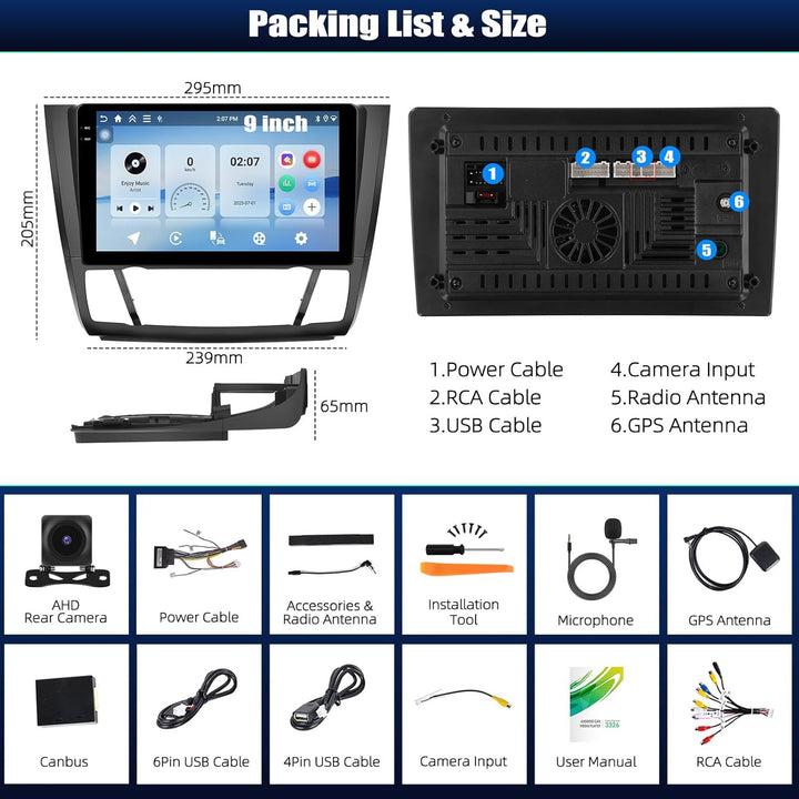 CAMECHO 4+128G Android 15 Navi Autoradio 9 Zoll für BMW Serie 1 E81 E82 E87 E88 2004-2011 mit Rückfa