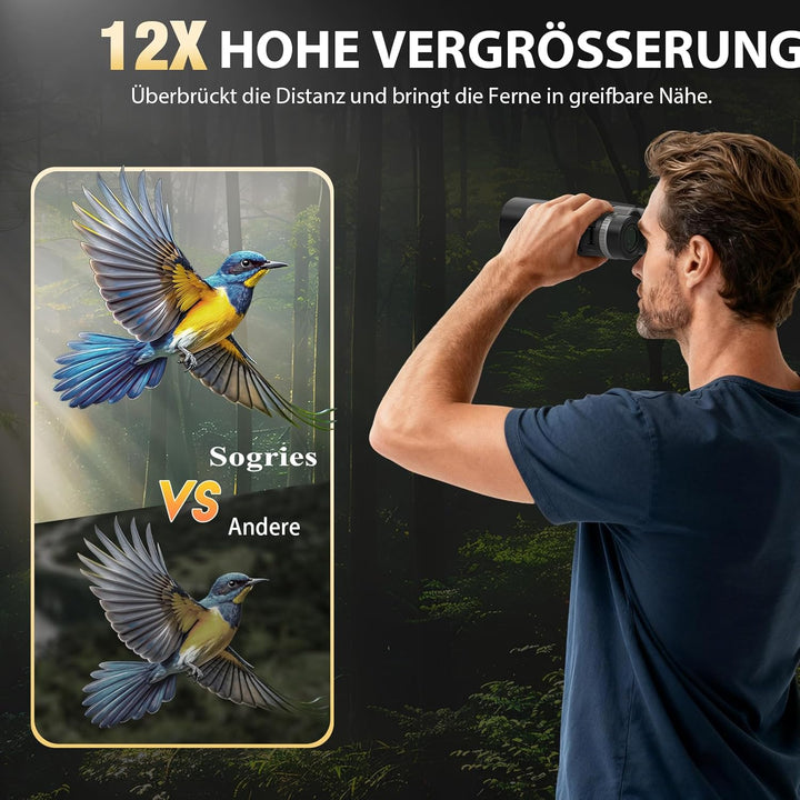 12x42 HD Fernglas für Erwachsene mit Telefonadapter, Stativ & Stativadapter - BAK4 Prisma, FMC-Objek