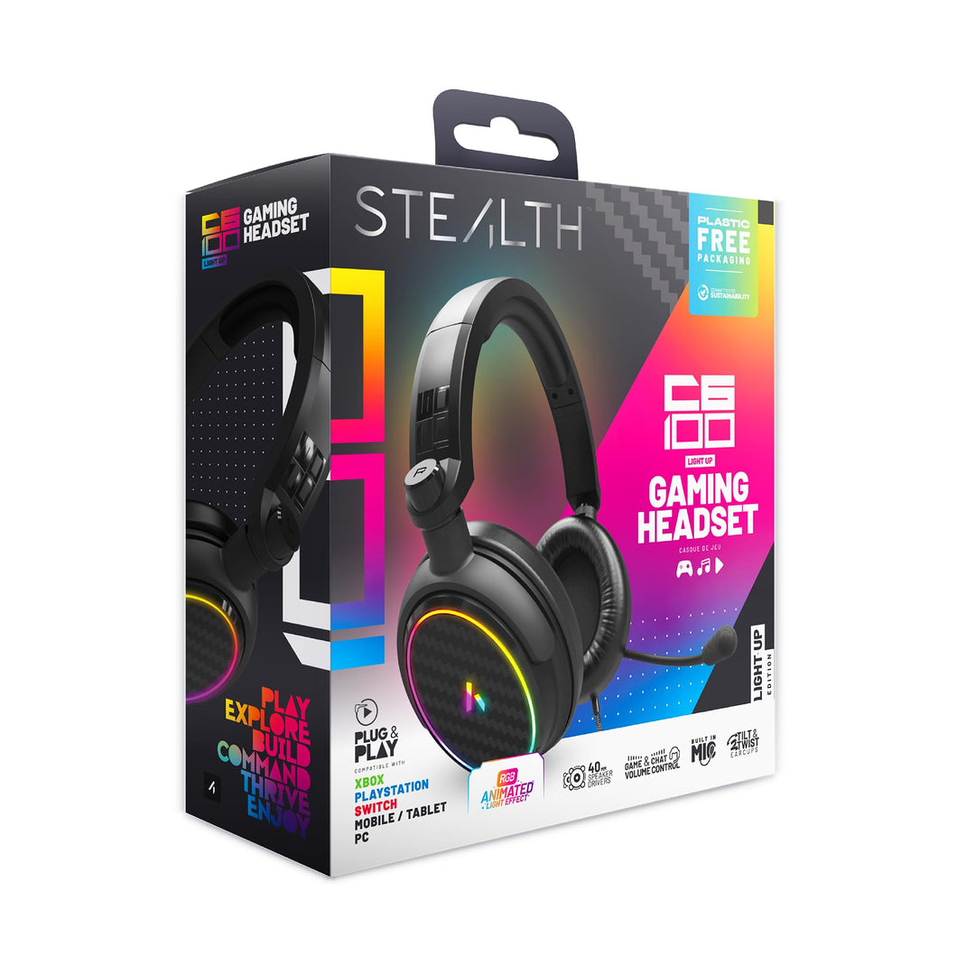 Stealth C6-100 LED Over Ear Gaming Headset PS4/PS5, Xbox, Nintendo Switch, PC mit flexiblem Mikrofon