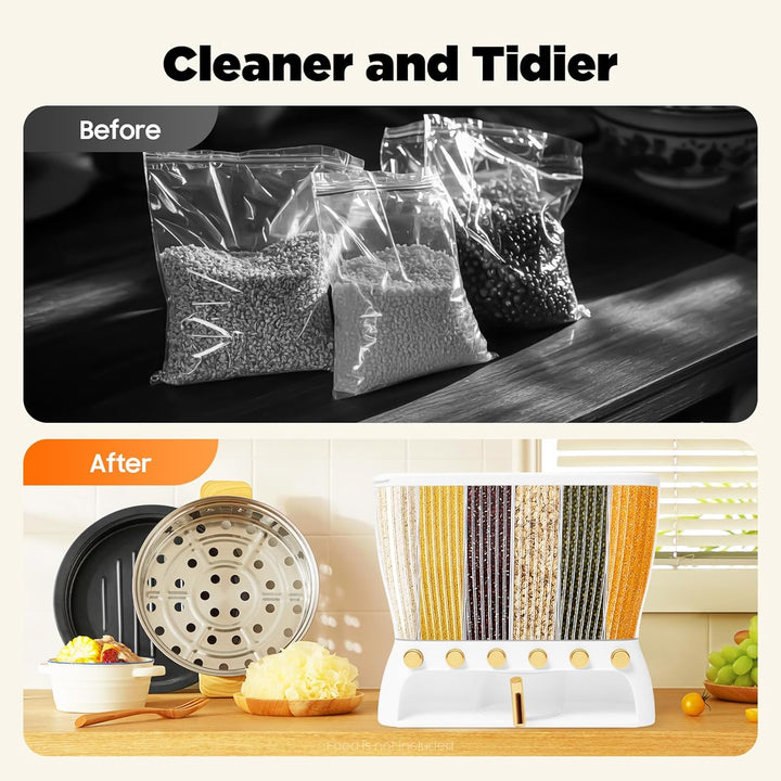 Müslispender mit 6 Gittern, Reisspender Lebensmittelspender, Cerealienspender Cornflakes Spender mit