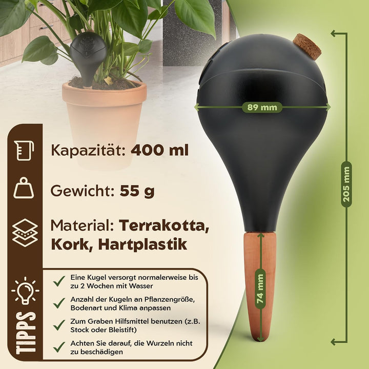 Bewässerungskugeln - XL (400 ml) - automatische Pflanzen Bewässerung - Wasserspender Pflanzen - Tonk