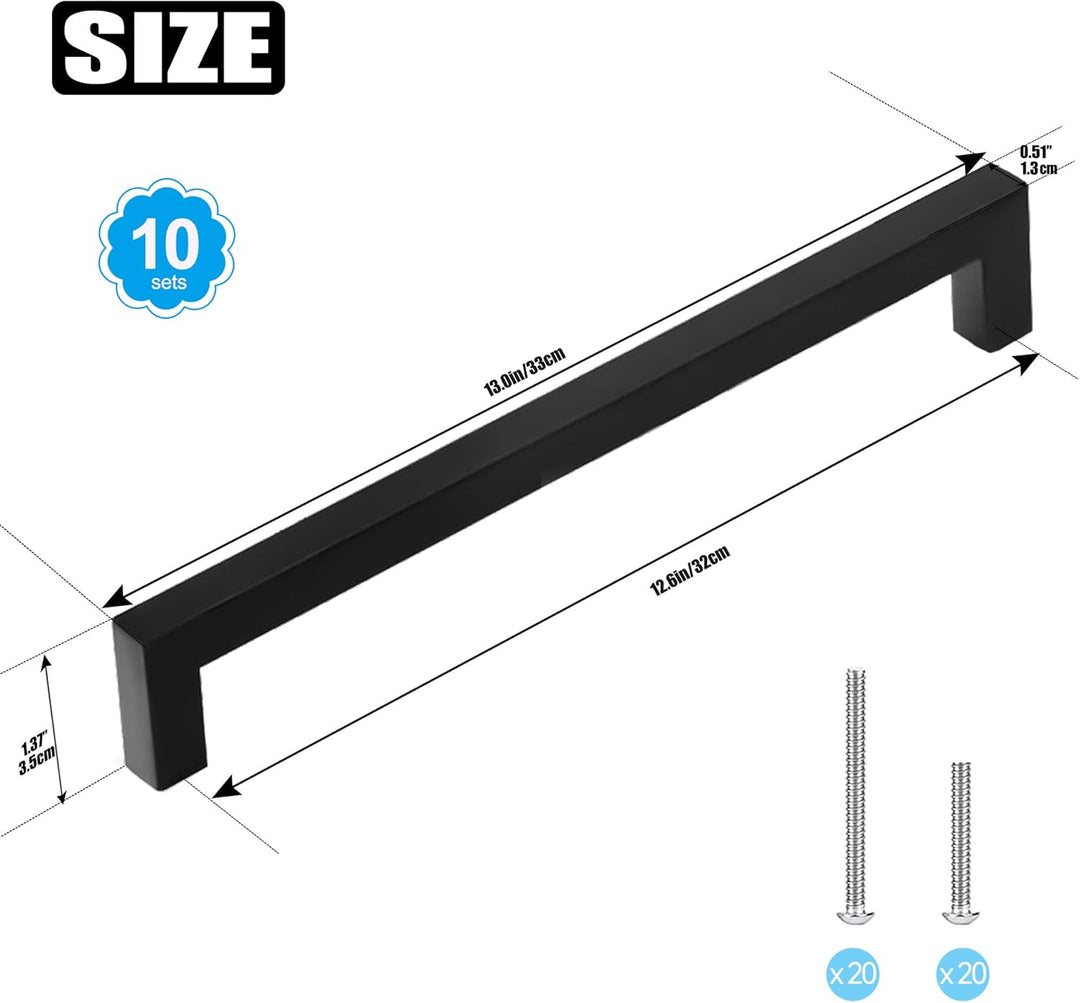 MEEQIAO 10 Stück Möbelgriffe Schwarz, 320 MM Modisch Edelstahl Quadrat Griffe, Schrankgriffe, mit 40