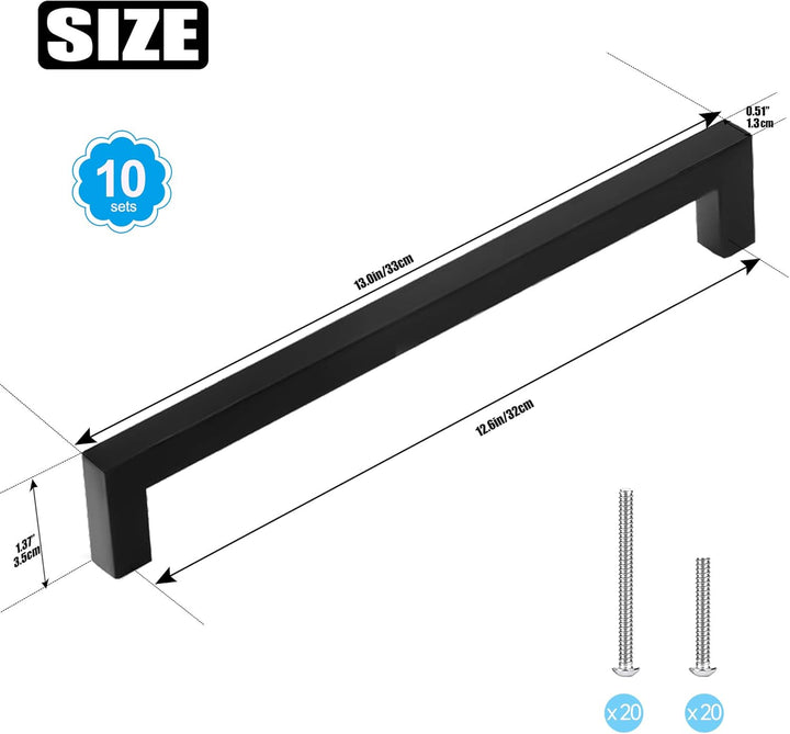 MEEQIAO 10 Stück Möbelgriffe Schwarz, 320 MM Modisch Edelstahl Quadrat Griffe, Schrankgriffe, mit 40
