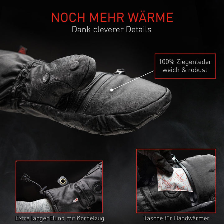 THE HEAT COMPANY Shell Full Leather Handschuhe - Die Innovation: Extra warme Leder Fäustlinge zum Um