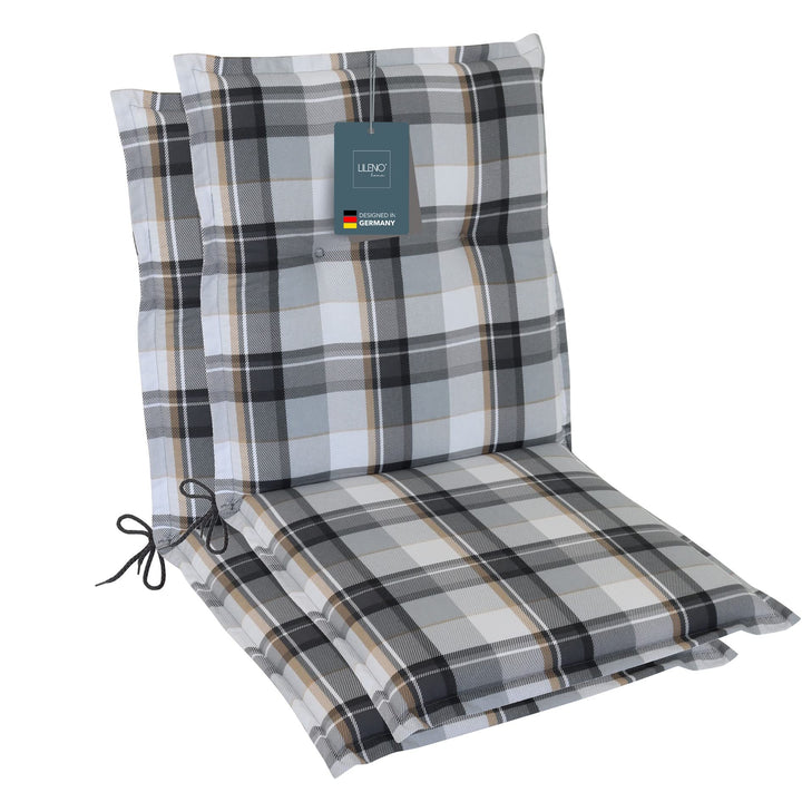 LILENO HOME Gartenstuhl Auflagen als [2er Set - Niedriglehner] in Karo Grau - Bequeme Liegen als Sit