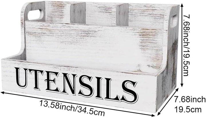 Besteck-aufbewahrungsbox Aus Holz Im Ländlichen Stil, Weisser Küchenutensilienhalter, Grosser Utensi