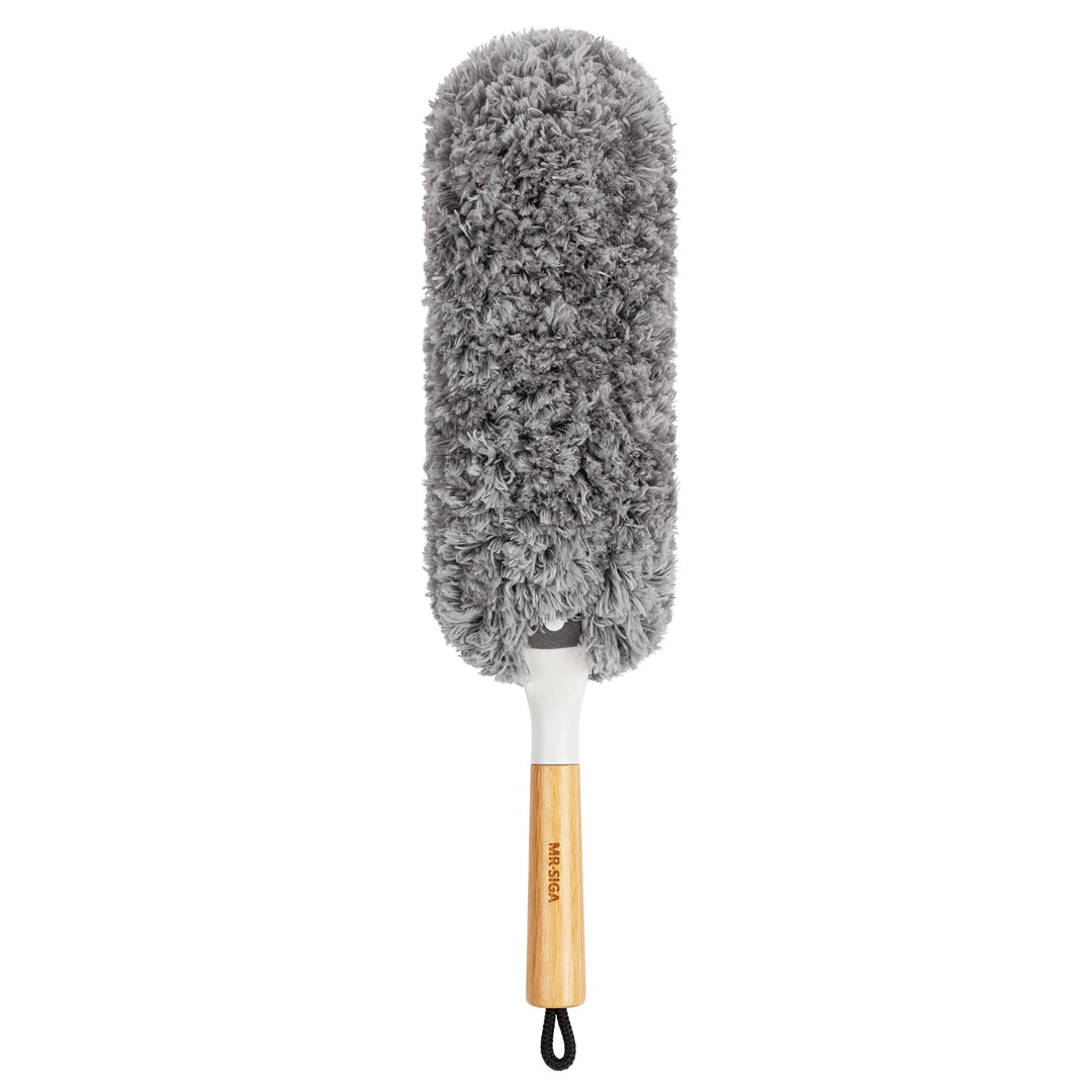 MR.SIGA Staubwedel Mikrofaser, waschbar Staubwischer mit Bambusgriff, Staubmagnet für Haushaltreinig