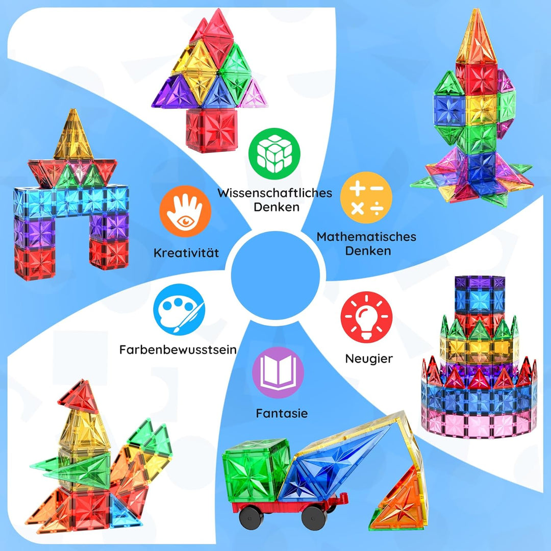 WOOBLO Magnetische Bausteine, 67 Teile Magnetbausteine, Magnetspiel STEM Magnetbausteine, Montessori