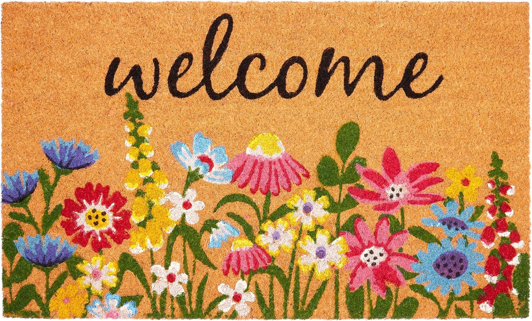 BRUBAKER Fussmatte für Aussen und Innen - Welcome Blumenwiese - 45 x 75 cm Blumen Schmutzfangmatte a