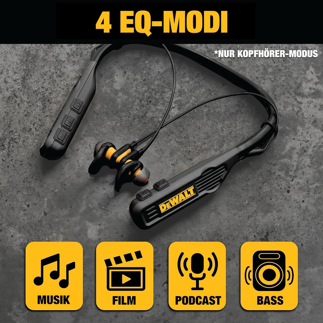 DEWALT Heavy Duty Black Edition 2-in-1 Bluetooth Nackenbügel-Kopfhörer mit Lautsprecher, kabelloses