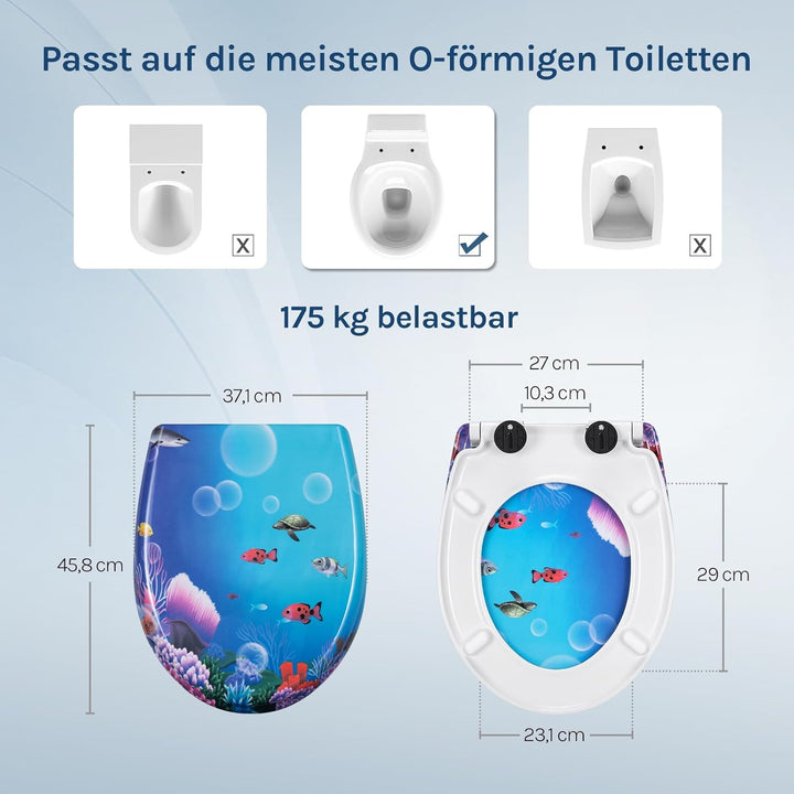 WOLTU WC Sitz mit Absenkautomatik,Toilettensitz Motiv,Klodeckel mit Quick-Release-Funktion und Antib
