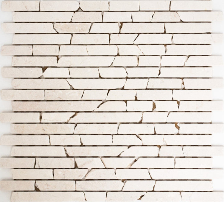Mosaik Brick uni Botticino Marmor Naturstein Küche, Mosaikstein Format: 25-105x15x8 mm, Bogengrösse: