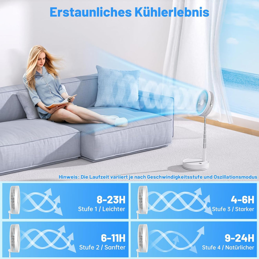 Leise Tragbarer Ventilator mit Fernbedienung - 8,6" Tisch und Stand Faltbarer Fan, 4 Modi/4 Std Time