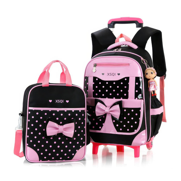 6-Räder Trolley-Rucksack für Mädchen und Kinder Schultasche für Grundschule Schwarz, 42x30x20cm 0108