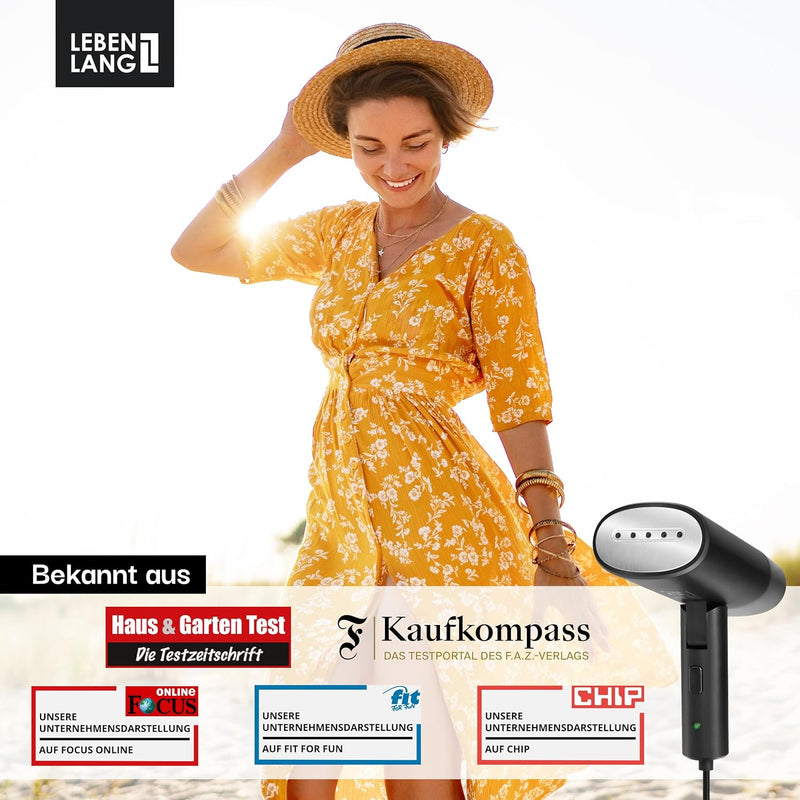 LEBENLANG Steamer Dampfglätter Reise - Kompakt Faltbar & Inkl. Reise Set I Steam Iron Dampfbürste Da