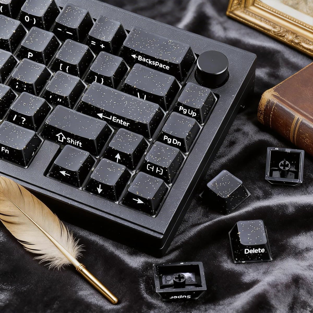 JakeTsai Velvet Crystal Jelly Black Keycaps, 126 Keys Double Shot Translucent PC Keycaps Dye-Sub Che