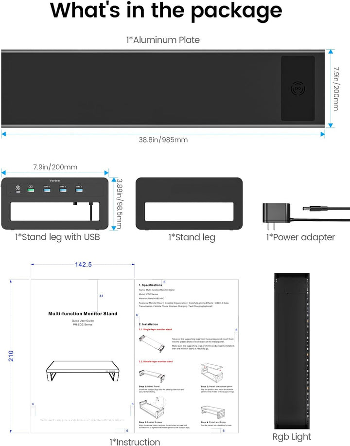 Vaydeer Dual-Monitor-Ständer mit kabelloser Aufladung und 4 USB-Hubs - Metallständer für 2 Monitore