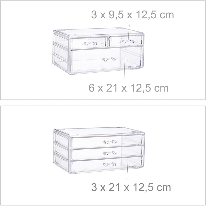 Relaxdays, transparent Kosmetikorganizer mit 6 Schubladen, 22 Fächer Make Up Organizer, Schmink-Aufb