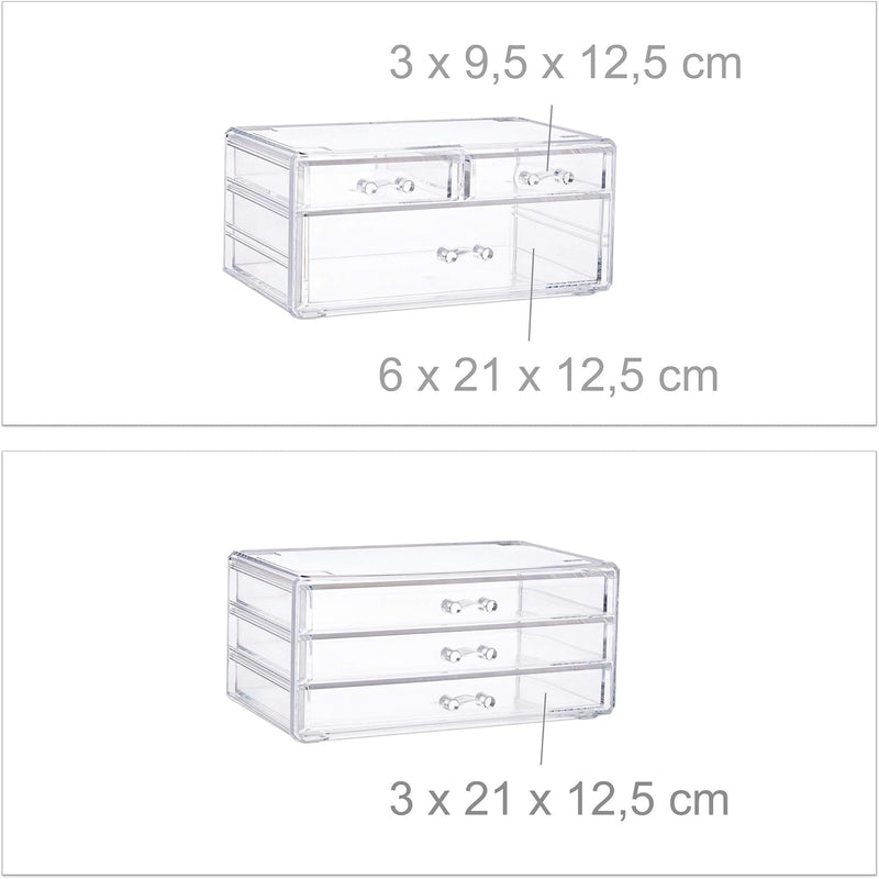 Relaxdays, transparent Kosmetikorganizer mit 6 Schubladen, 22 Fächer Make Up Organizer, Schmink-Aufb