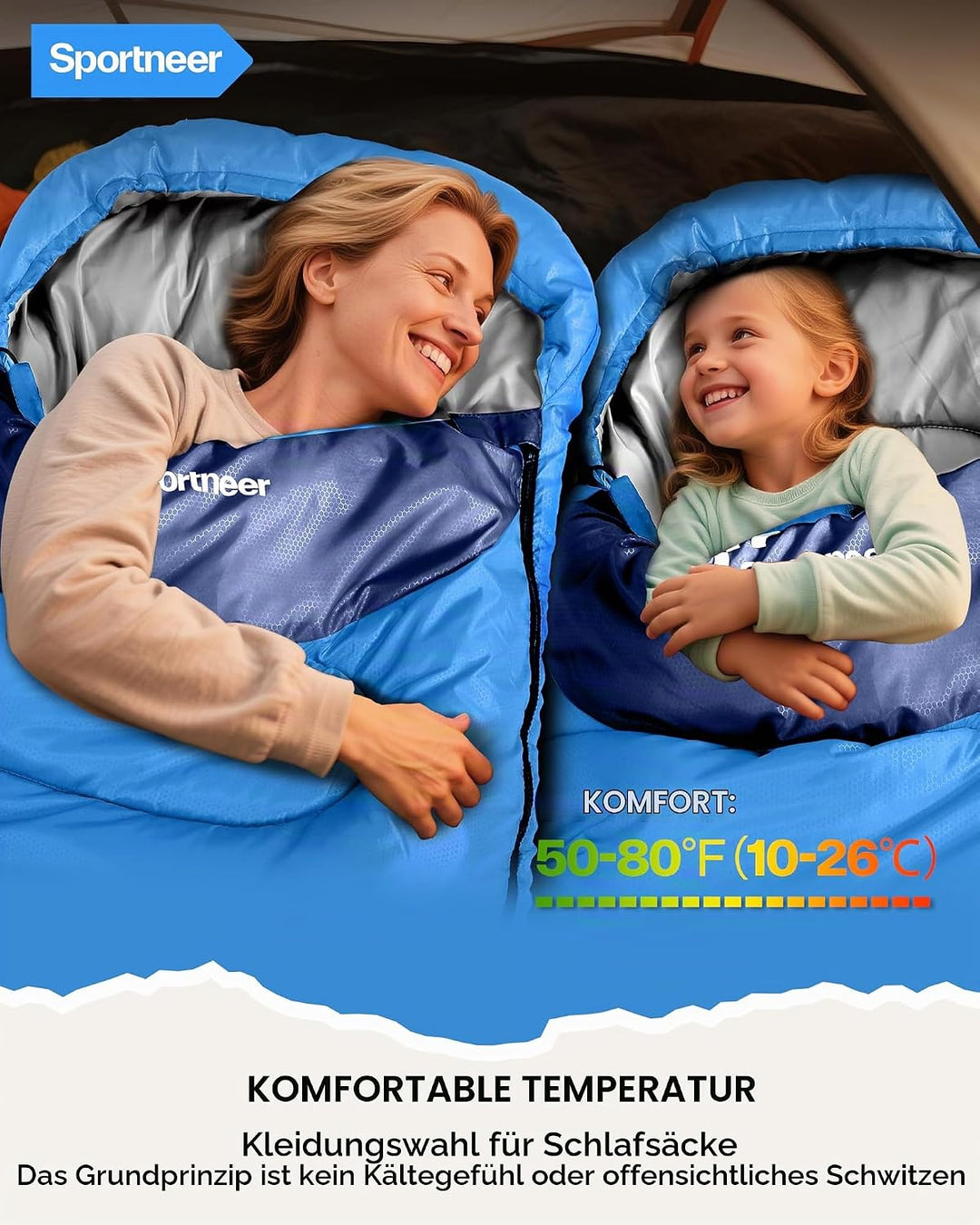 Schlafsack Outdoor - Sportneer Schlafsack Erwachsene und Kinder - Schlafsäcke Camping Sleeping Bag D