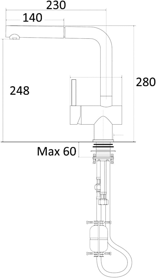 45008-E Armatur LAGO S Edelstahl matt gebürstet mit ausziehbarem Auslauf/Küchenarmatur/Einhebelmisch