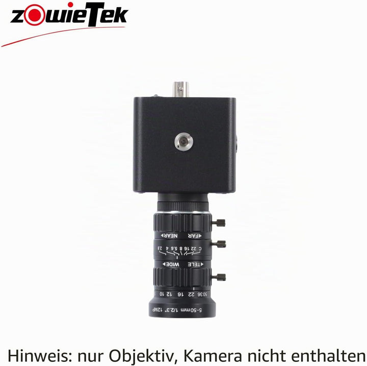 Zowietek 5-50 mm 12 MP C-Mount Zoomobjektiv mit geringer Verzerrung, mit C-CS-Adapter, für Zowietek