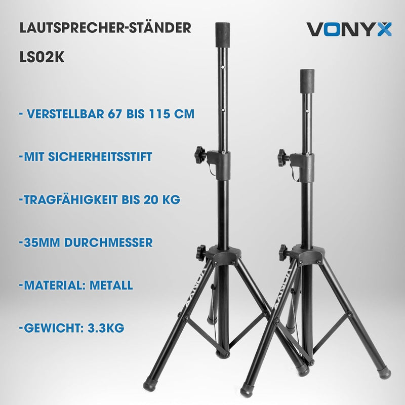 Vonyx LS02K Boxenständer Lautsprecherständer höhenverstellbar 65-135 cm, bis 20 kg - 35MM Boxenstati