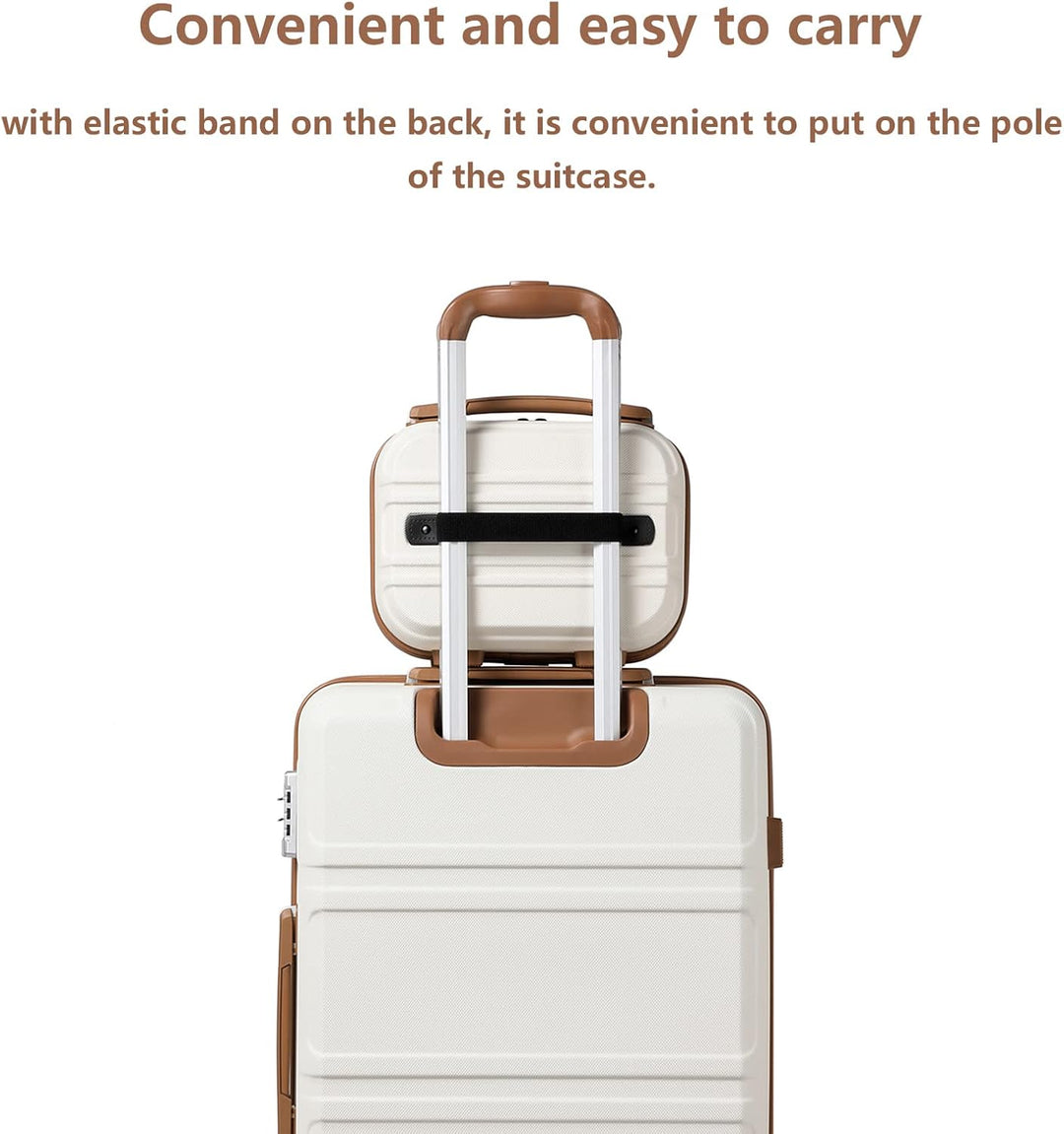 KONO Kosmetikkoffer Hartschale Klein Beautycase Damen Handgepäck, 28x21x15cm (Cremeweiss)
