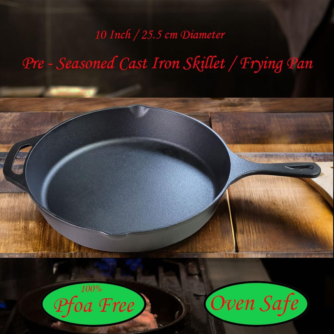 La Cuisine 62000 Cast Iron 25cm Skillet Frying Pan – Matte-Black Enamel coating Thermal Resistant Si