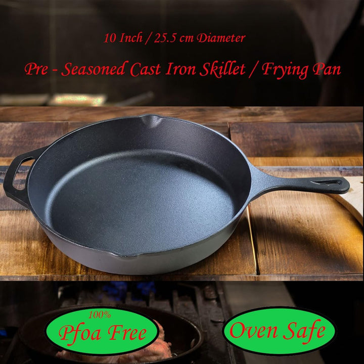 La Cuisine 62000 Cast Iron 25cm Skillet Frying Pan – Matte-Black Enamel coating Thermal Resistant Si