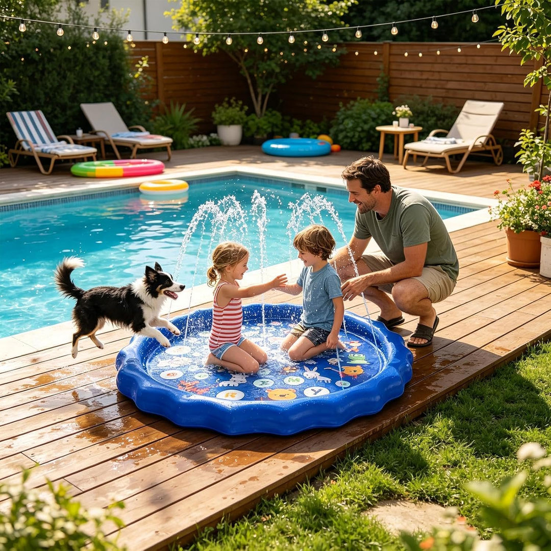 Hundewassersprinkler 102 cm Verdickte Rutschfeste Sprinklermatte Mit Spass | Kinder Sonnenspielzeug