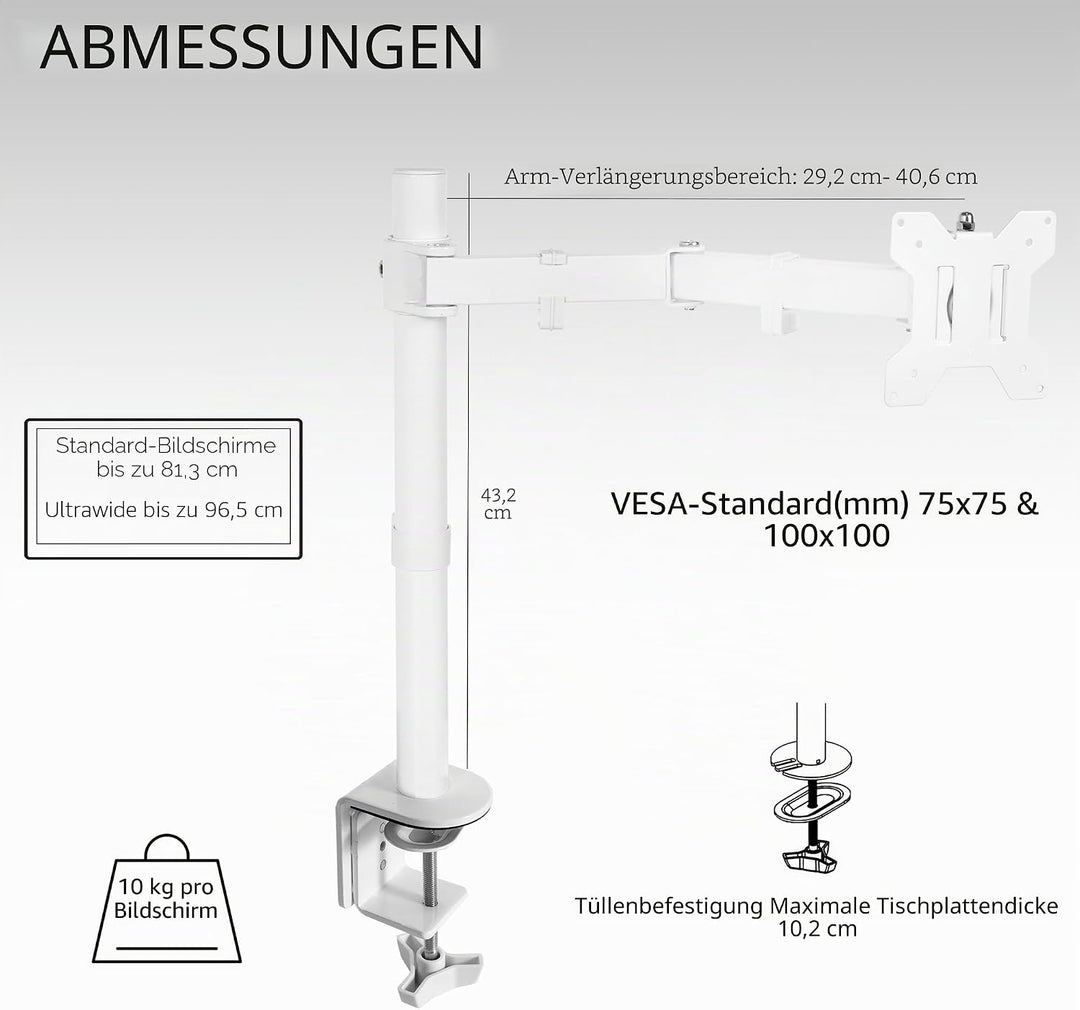 VIVO Schreibtischhalterung, 1 Arm, für Bildschirme bis zu 96,5 cm (38 Zoll), ultrabreit, voll Verste