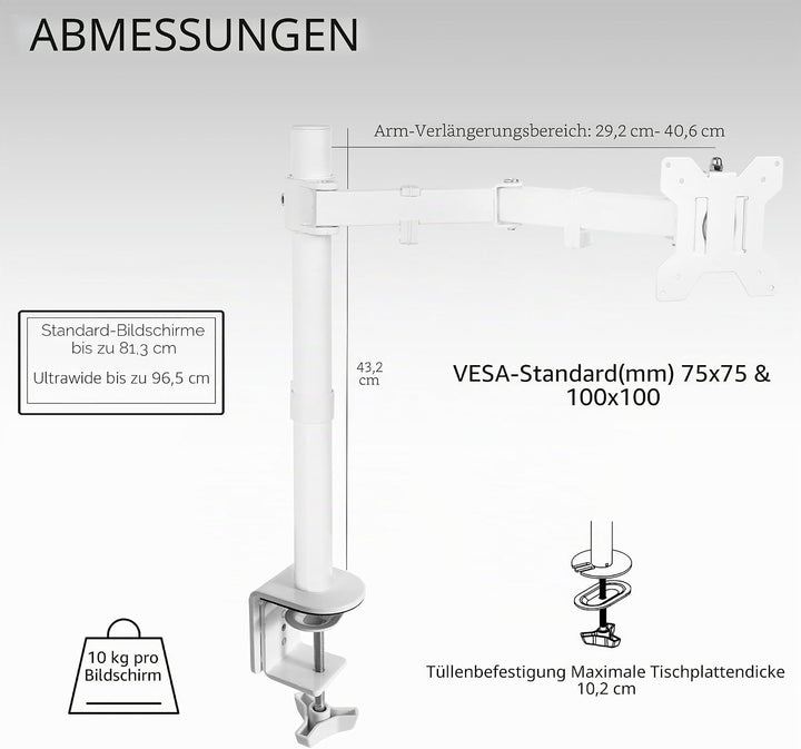 VIVO Schreibtischhalterung, 1 Arm, für Bildschirme bis zu 96,5 cm (38 Zoll), ultrabreit, voll Verste