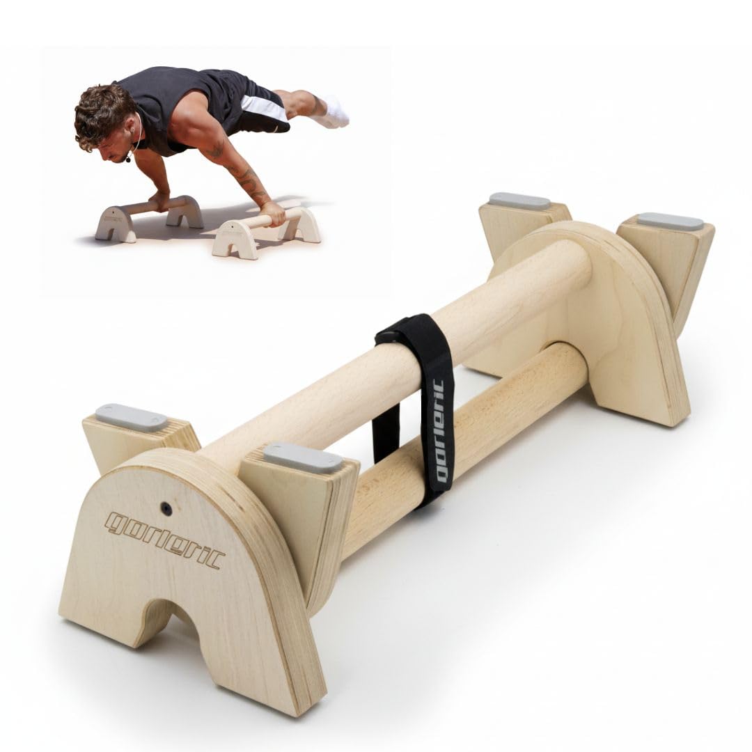 Gorilant - Halterung für Klimmzüge, Kalisthenische Paralletten, Stange aus Buchenholz, 42 cm, Park-T