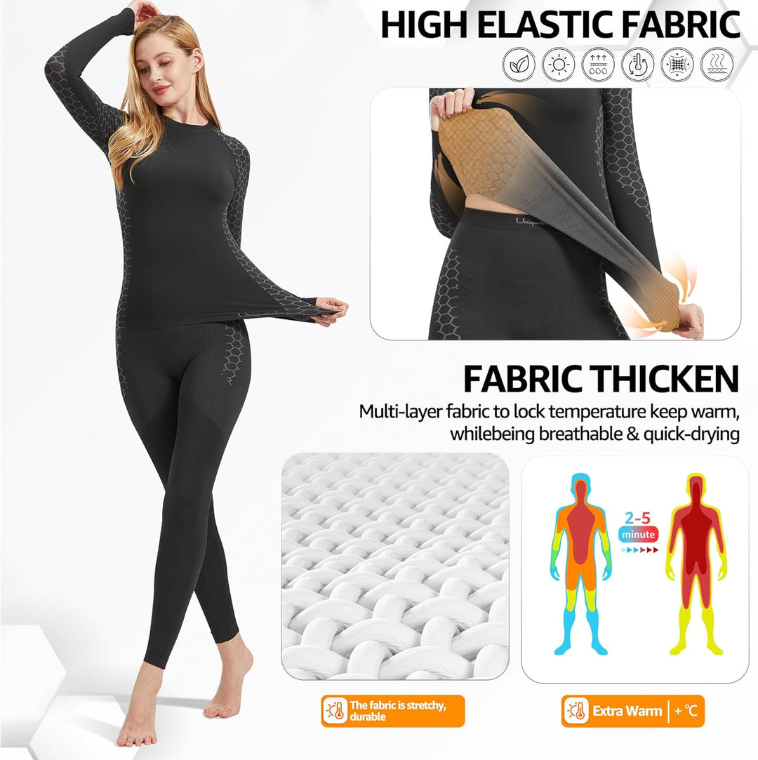UNIQUEBELLA Damen Thermo-unterwäsche Set, Thermoshirt Damen Langarm, Skiunterwäsche Damen Winter Fun