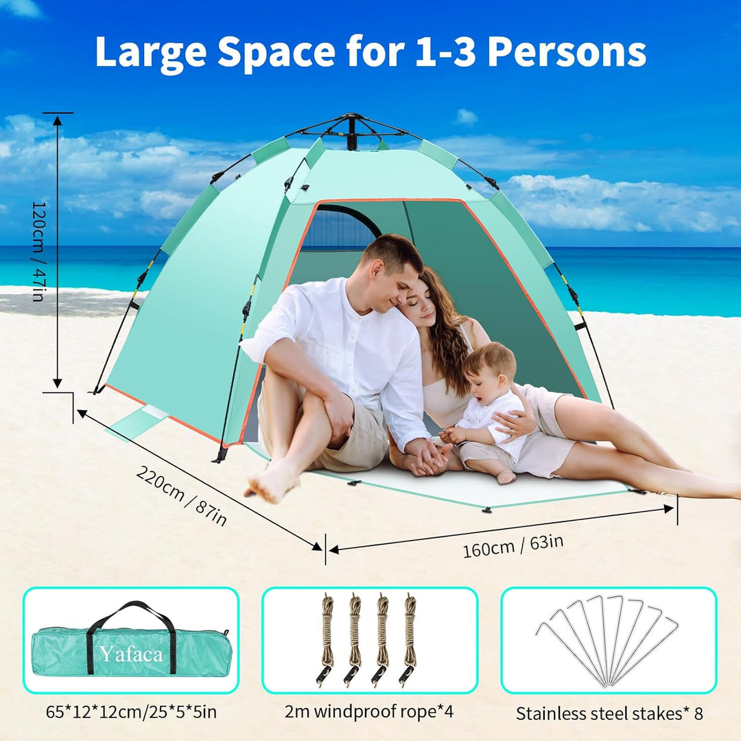 Yafaca Strandmuschel, 1-3 Personen Automatische Pop Up Zelt, Grosses UV Schutz 50+ Sonnenschutz Trag