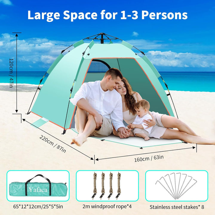 Yafaca Strandmuschel, 1-3 Personen Automatische Pop Up Zelt, Grosses UV Schutz 50+ Sonnenschutz Trag