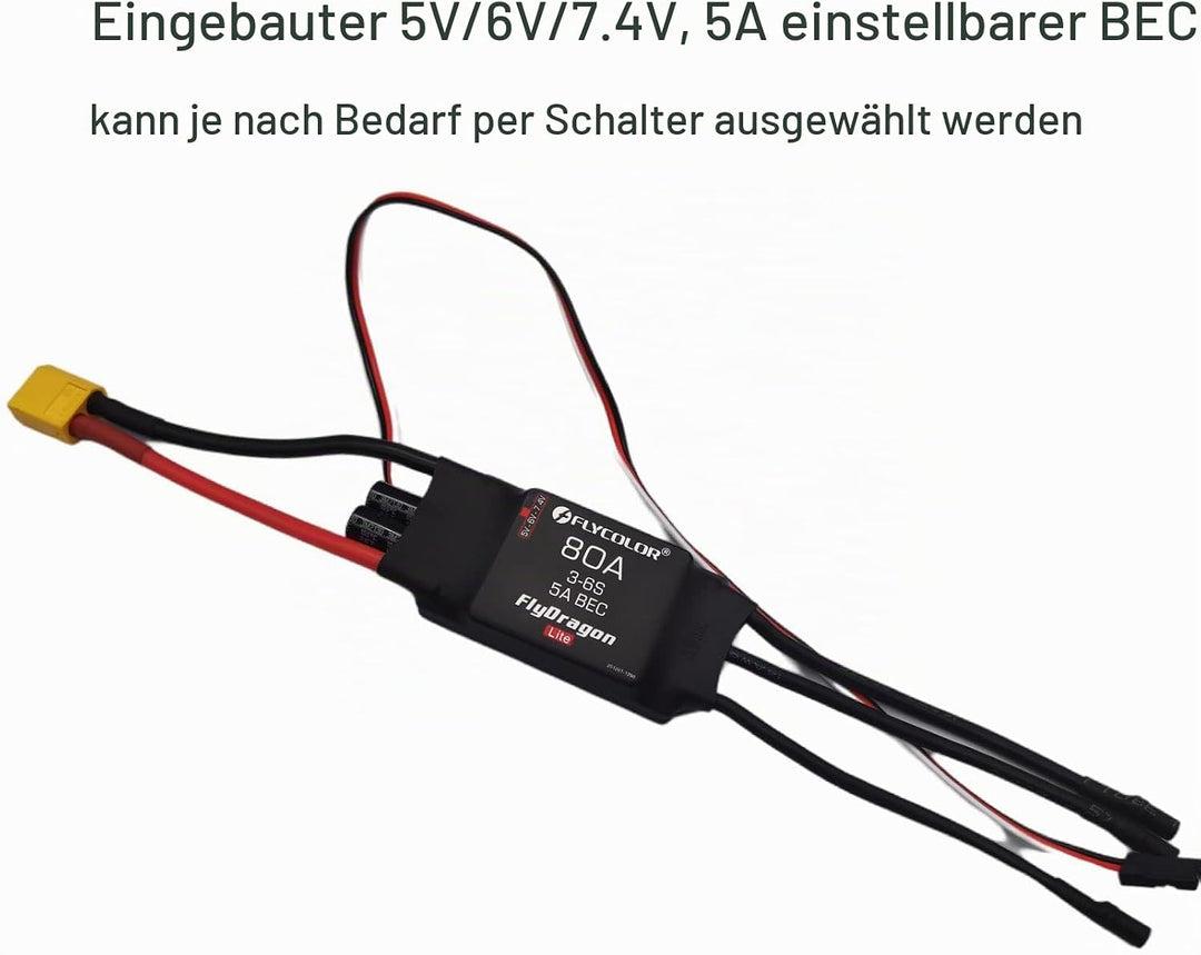 Flycolor 80A ESC 3-6S Elektrischer Geschwindigkeitsregler 5 V/6 V/7,4 V 5A BEC mit XT60 &amp; 3,5mm Bull