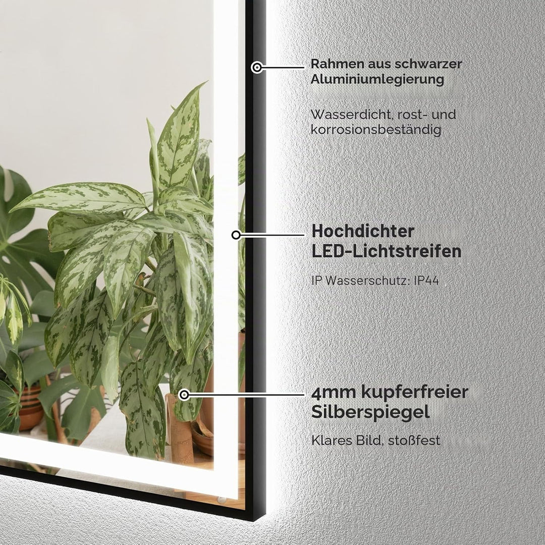 YU YUSING Badspiegel mit Beleuchtung 100x60cm, LED Wandspiegel mit Beschlagfrei, 3 Lichtfarben Dimmb