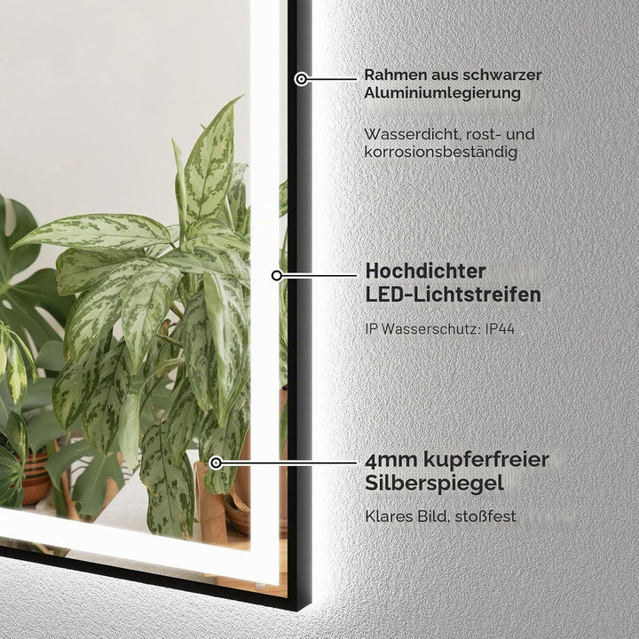 YU YUSING Badspiegel mit Beleuchtung 100x60cm, LED Wandspiegel mit Beschlagfrei, 3 Lichtfarben Dimmb