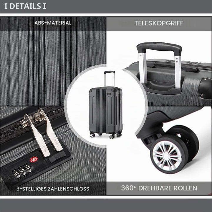 KONO Trolley Handgepäck Koffer 55x35x20cm Rollkoffer Reisekoffer mit 4 Rollen und Schloss (Grau), Gr