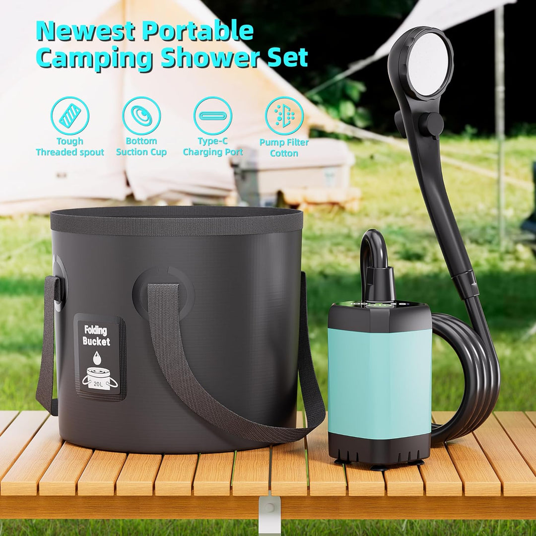 Mytrix 2024 Upgraded Portable Camping Shower Full Set, 6000mAh Rechargeable Power Suction Pump with