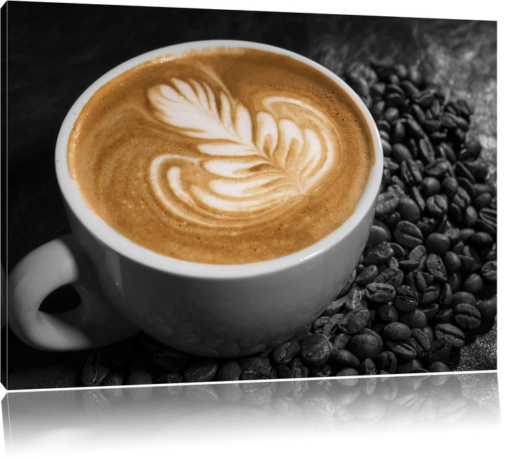 kratives Dekor auf frischem Kaffee schwarz/weiss Format: 100x70 auf Leinwand, XXL riesige Bilder fer