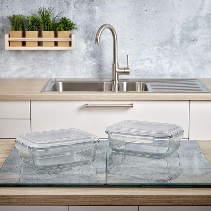 Grizzly Glas Frischhaltedosen, Set 2X 1520 ml, luftdicht, rechteckig, Click-Verschluss, vielseitige